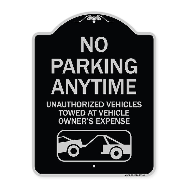 Signmission No Parking Anytime Unauthorized Vehicles Towed at Vehicle Owners Expense With Car, BS-1824-23764 A-DES-BS-1824-23764 - main